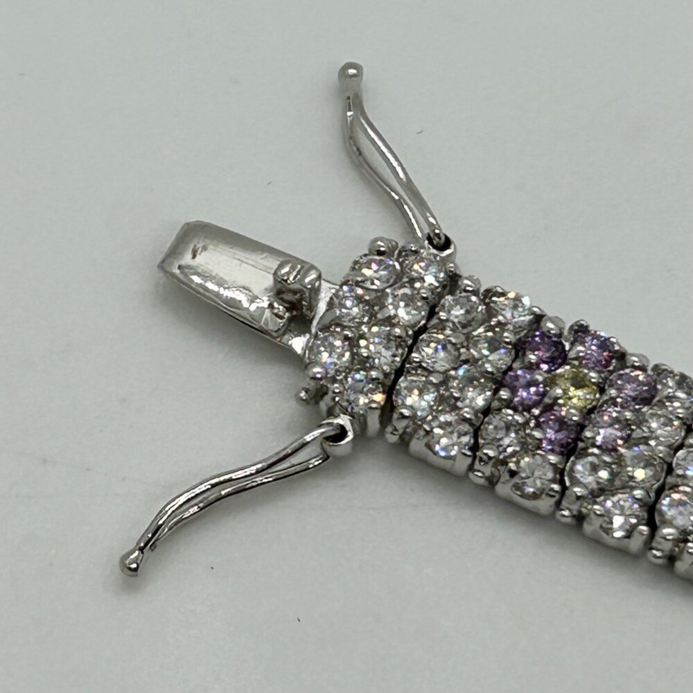 Vintage Rhinestone Tennis Bracelet Multicolor Flower Design W/ Safety Clasp 7.5" - Picture 13 of 16